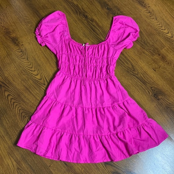 🌷 Liberty Love 🌷 Vibrant Pink Romantic Puff Sleeve A Line Dress NWOT - Picture 4 of 10